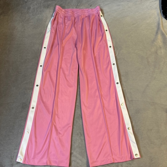 H&M Women's Tearaway Snap Wide Leg Track Pants Medium Pink 90s Y2K Sporty - Picture 1 of 7